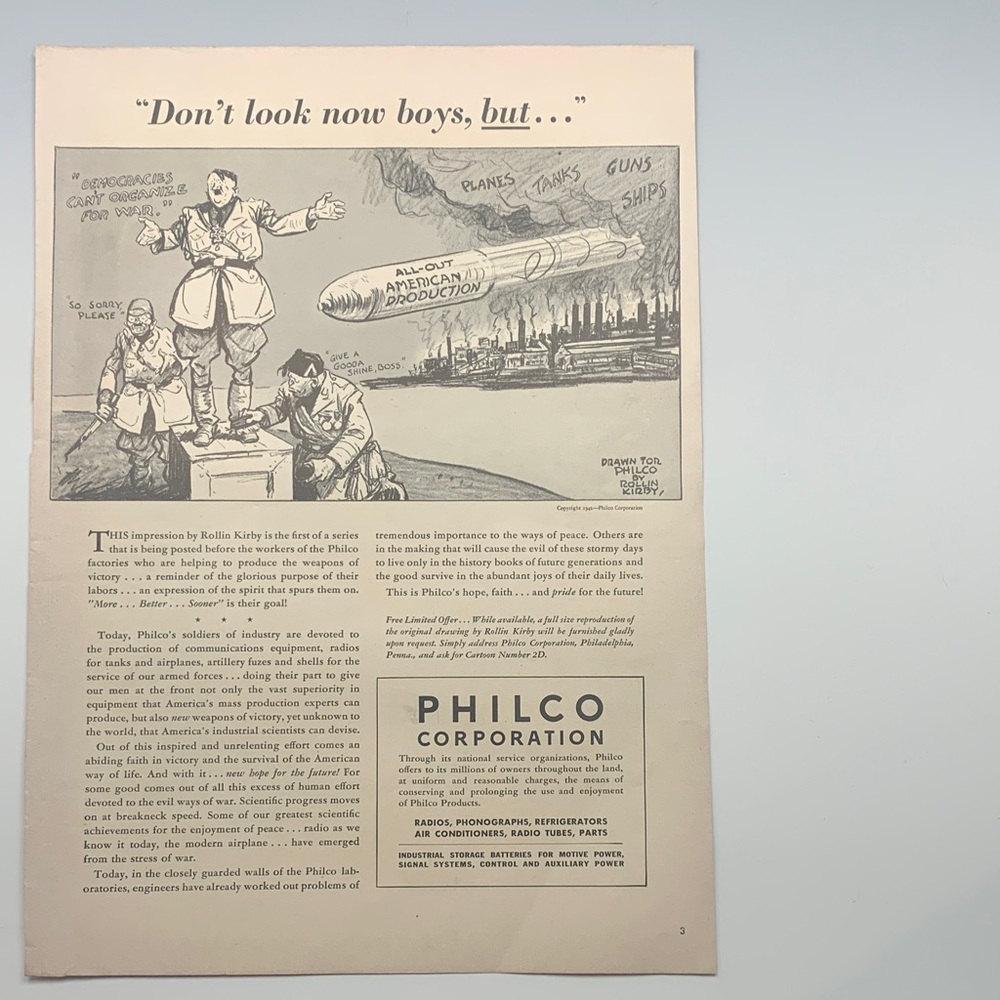 Vintage Philco Advertisement - Rollin Kirby American political cartoonist
